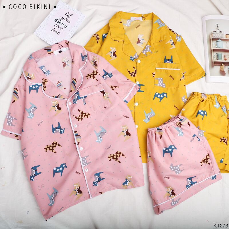 Bộ Lụa Ngủ Quần Sooc 🌸 Họa tiết Hoạt Hình Cute Siêu Xinh 🌸Chất Liệu Vải Satin