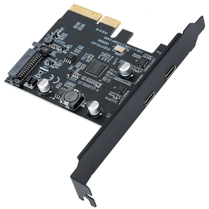 PCI-Express 4X to USB 3.1 Gen 2 (10 Gbps) 2-Port Type C Expansion Card ASM3142 ,Integrated SATA Power Supply Interface