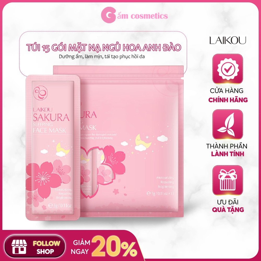 Túi 15 gói mặt nạ ngủ hoa anh đào Sakura Laikou dưỡng da cấp ẩm ngừa lão hóa mỹ phẩm nội địa Trung