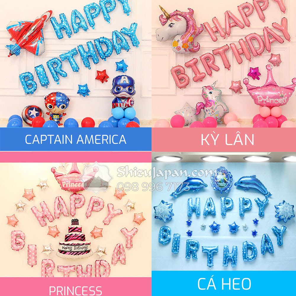 Bộ Bong Bóng Happy Birthday Trang Trí Sinh Nhật (Tặng Kèm Bơm và Băng Keo)