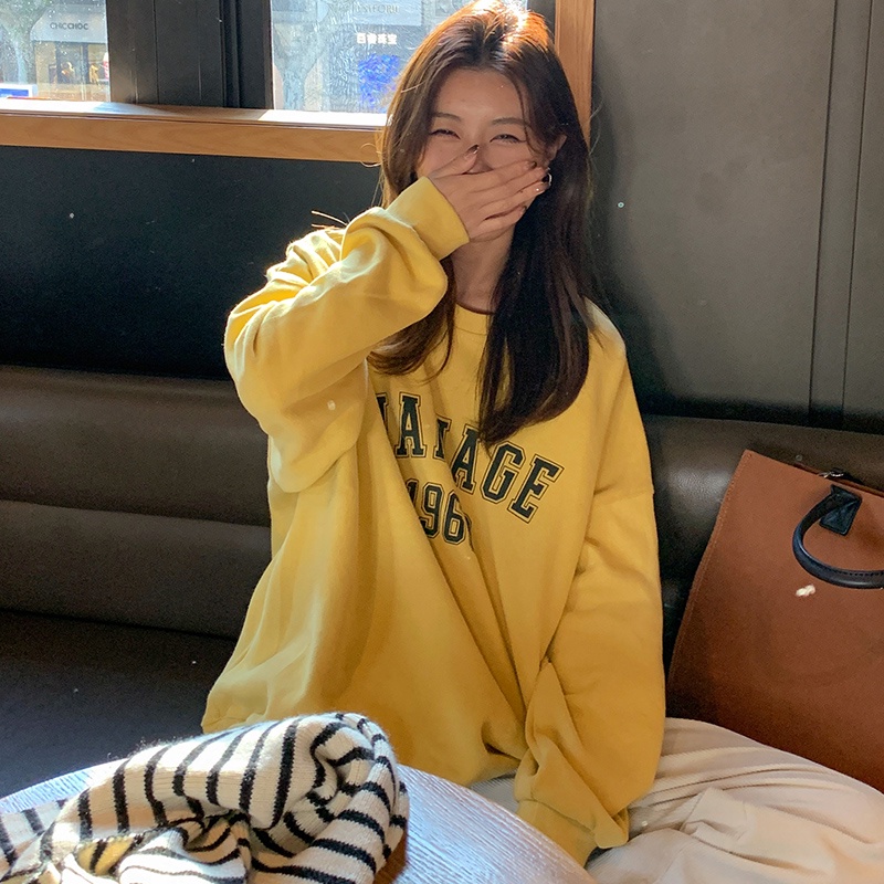 SUXI Áo Nỉ Nữ Dài Tay Cổ Tròn Form Rộng Thời Trang Hàn