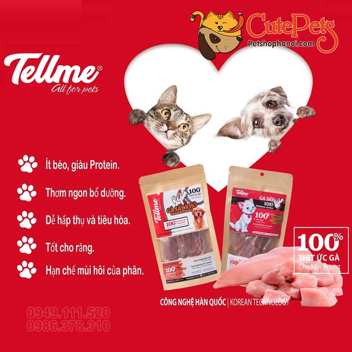 Đồ ăn vặt cho chó Gà sấy khô Tellme 60g 100% ức gà tươi - cutepets