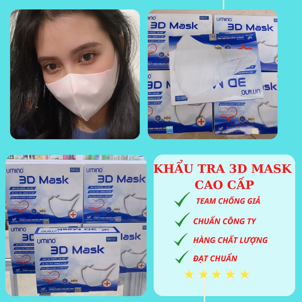 Khẩu trang 3D Mask-Siêu lọc khuẩn-Lọc mùi-Êm vừa vặn-Không bí thở-Quay đeo co dãn mềm mại-hộp 50 cái