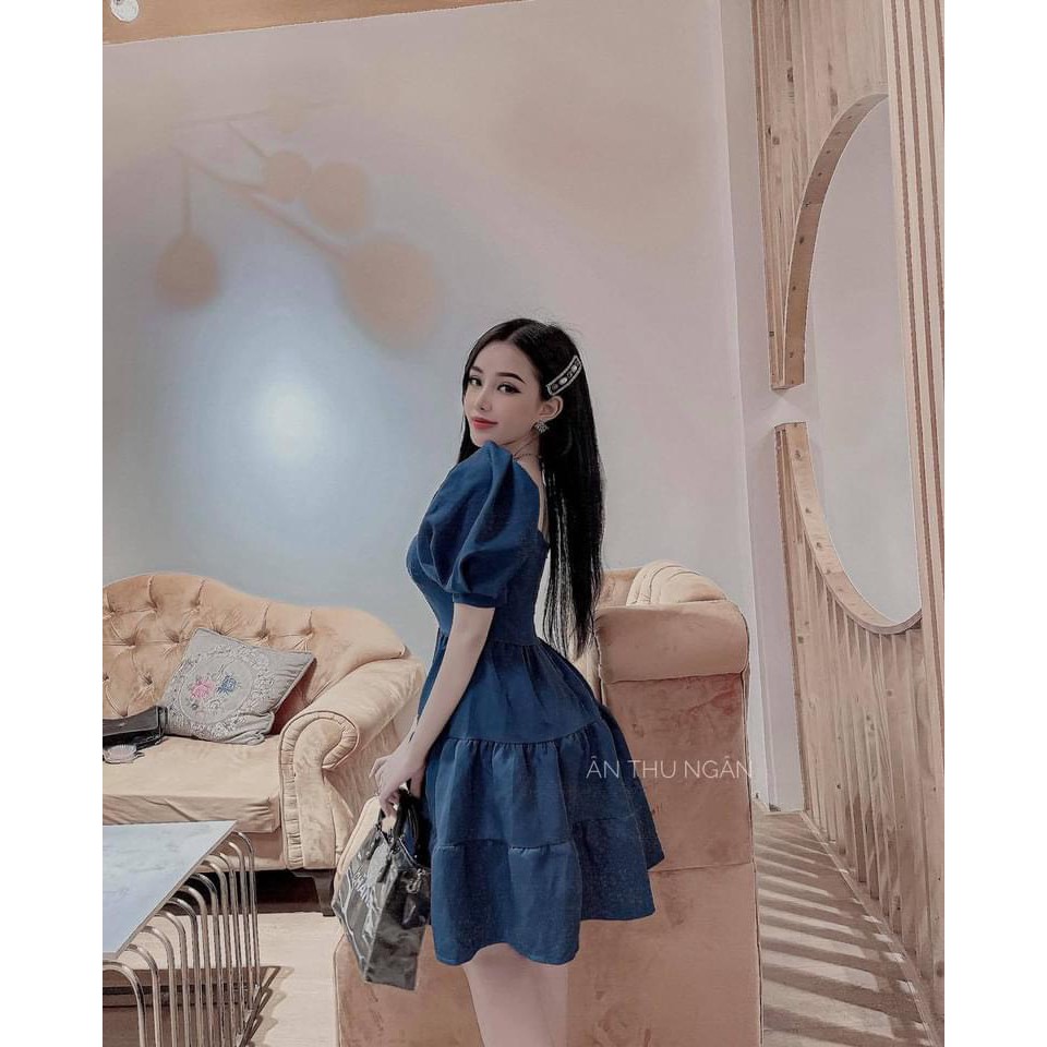 [Mã WAMT1505 giảm 10K đơn 0K] VÁY XANH CÚP NGỰC 3 TẦNG CỔ VUÔNG- ẢNH THẬT | BigBuy360 - bigbuy360.vn