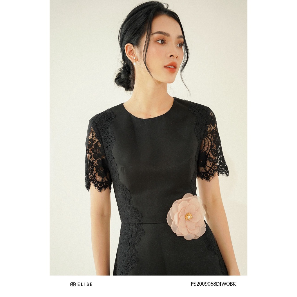 Đầm đen phủ ren hoa eo thiết kế Elise FS2009068DIWOBK