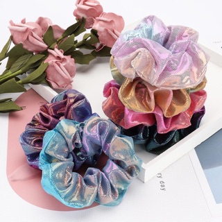 🍓Cột tóc Scrunchie mầu loang nhũ phản quang