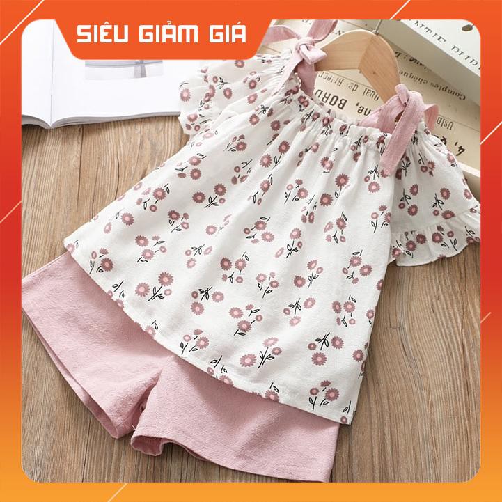 Set áo trễ vai + chân váy họa tiết hoa dễ thương cho bé gái - Hàn nhâp khẩu