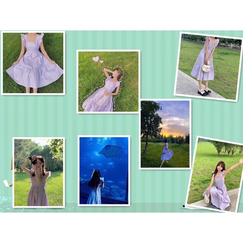 Đầm  Hở Lưng Cột Nơ Sau Màu Tím Pastel Nhẹ Nhàng Dễ Thương