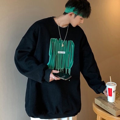 Áo Sweater Tay Dài Cổ Tròn Dáng Rộng Phong Cách Hip Hop Hàn Quốc Thời Trang Cho Cặp Đôi