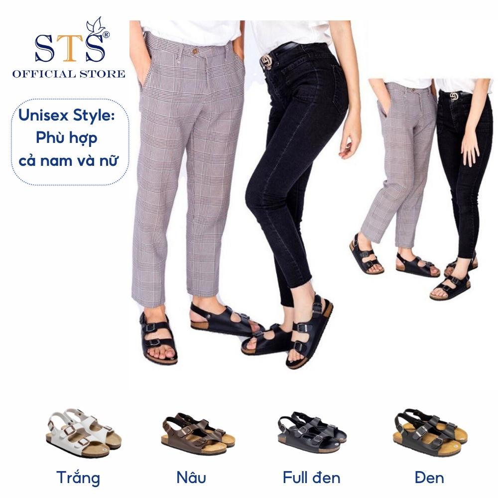 Dép sandal quai ngang Birken quai hậu đế trấu 3 lớp Da PU cao cấp unisex nam nữ STPU02 BH 6 tháng