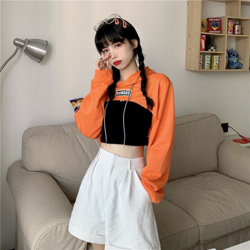 Set áo sát nách croptop ôm body + thun tay dài có nón hiphop cá tính gợi cảm ulzzang nhiều màu