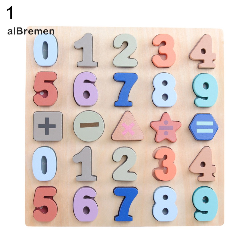 ⚡WT Wooden Macaroon Color 3D Alphabet Digital Number Puzzle Board Education Kids Toy