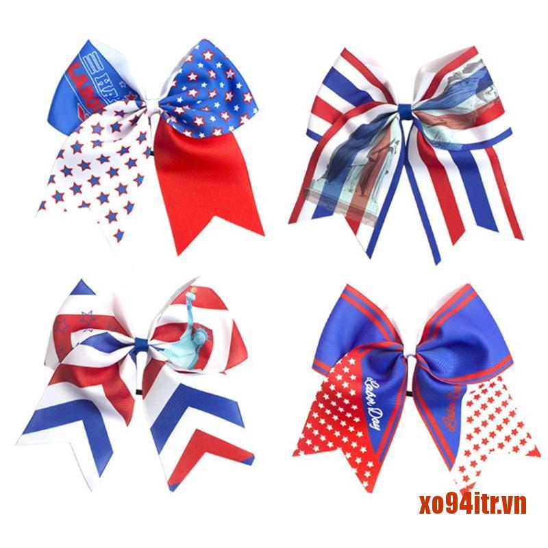 XOITR  American Flag Baby Hair Ribbon Bow Hair Clip Independence Day Bow Headband