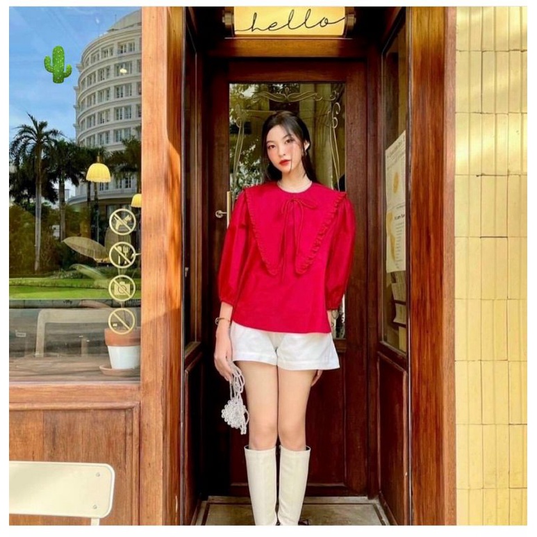Áo sơmi cổ bèo lá lớn siêu xinh
