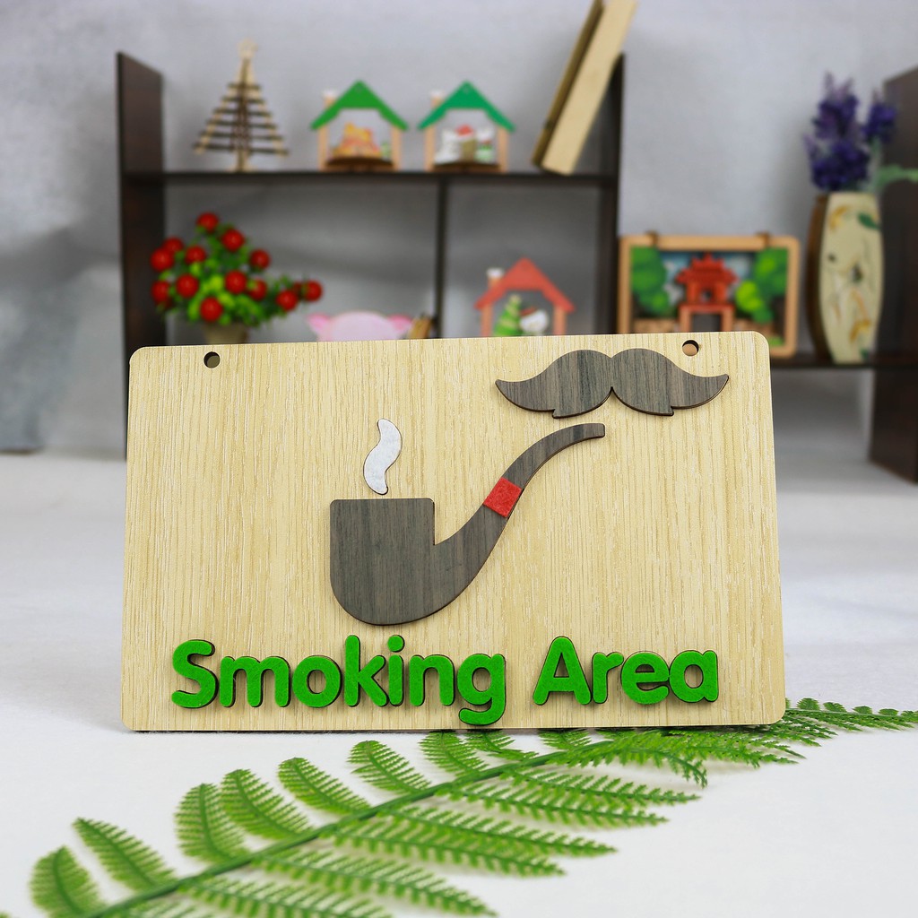 Biển bảng gỗ decor SMOKING AREA - trang trí gia đình - trang trí phòng ngủ - văn phòng làm việc( tặng kèm móc treo)