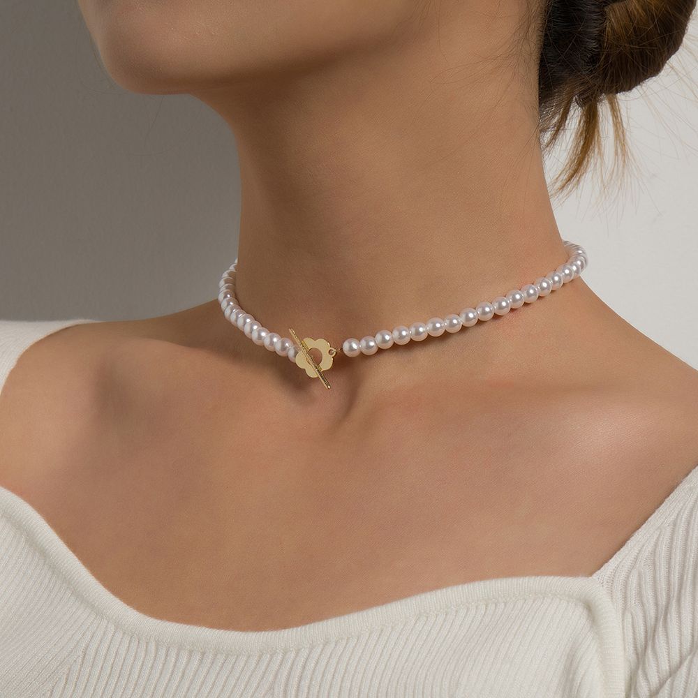 Vòng Cổ Choker Bằng Thép Đính Hạt Ngọc Trai Nhiều Màu Sắc Lãng Mạn Phong Cách Hàn Quốc Cho Nữ