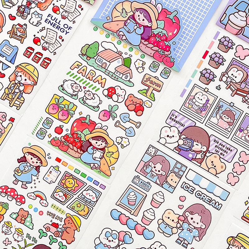 Bộ 4 Tấm Sticker Dán Trang Trí Hình Cô Gái Hoạt Hình Đáng Yêu