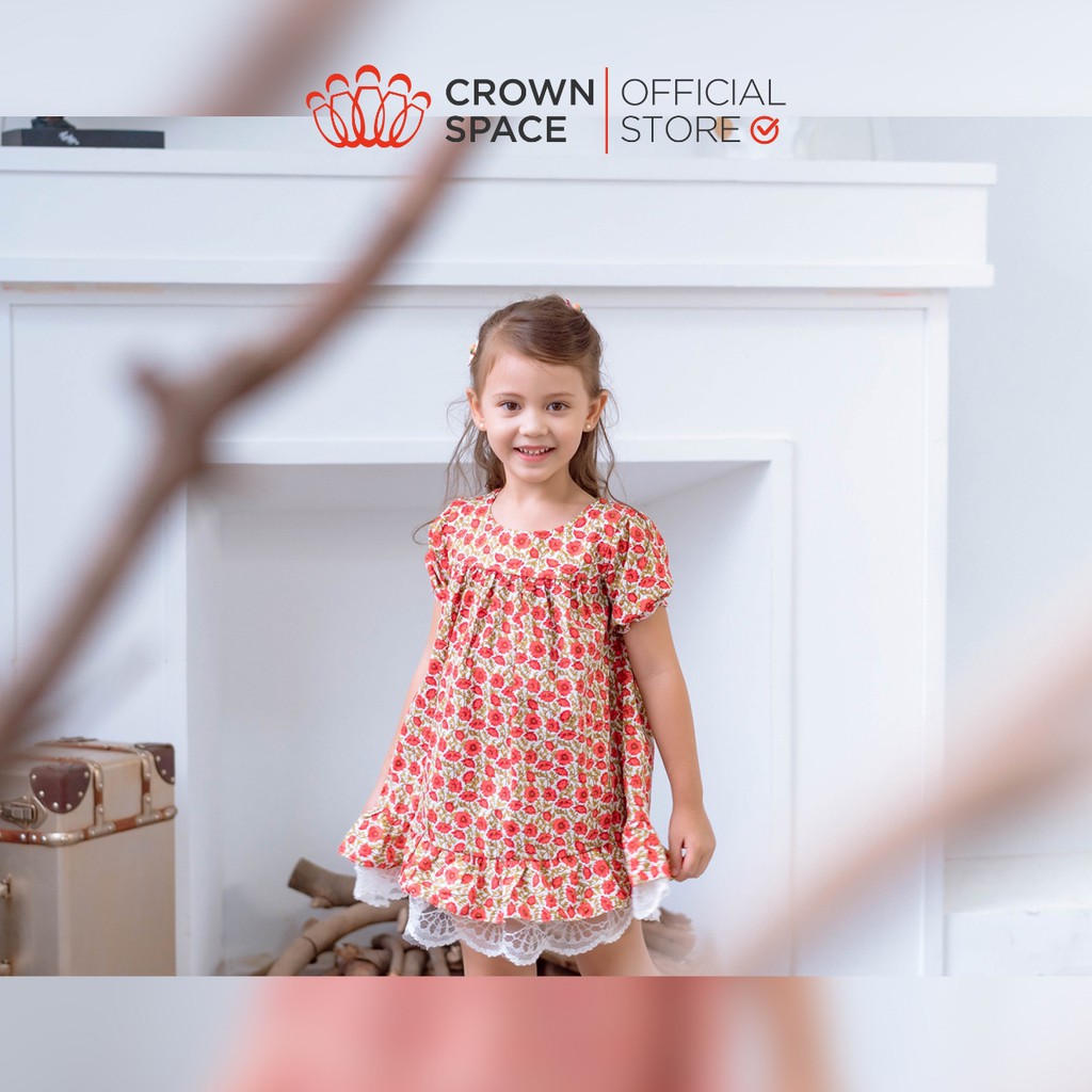 [Mã FARSBR242 giảm 15% đơn 99K] Váy Họa Tiết Hoa Nhí Chính Hãng Crown Kid CKGS2811010 Size 1-7 Cotton Thoáng Mát