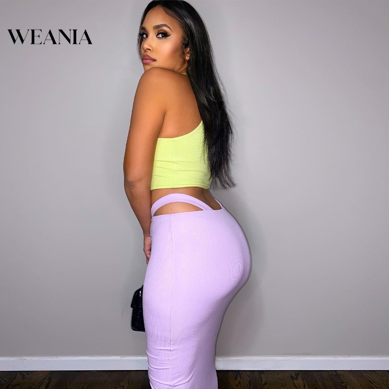 Set Áo Tank Top Màu Trơn Và Chân Váy Lưng Cao Thời Trang Cho Nữ