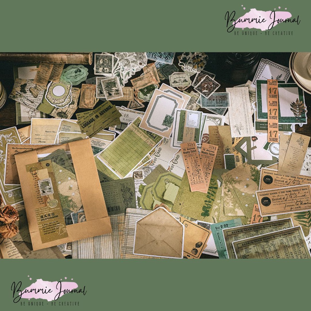 Set 200 sản phẩm tổng hợp vintage trang trí sổ journal, junk journal, scrapbook