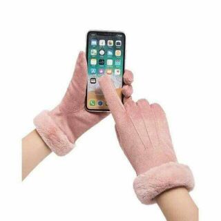 Găng tay da lộn lót lông cảm ứng