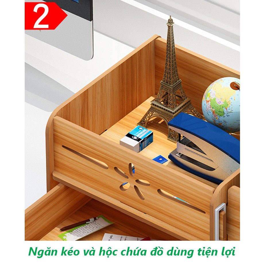 Hộp bút để bàn, kệ đựng bút đa năng BIBOTOYHV8-11 bằng gỗ cao cấp có nhiều ngăn TIỆN LỢI  2 màu nâu sáng tùy chọn