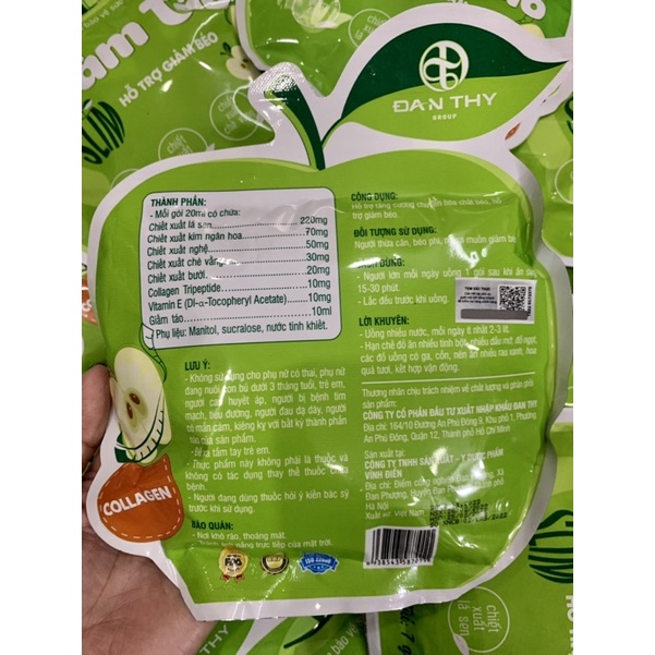 Giấm Táo Slim Đan Thy Group chính hãng - Túi 7 gói giấm táo nhỏ 20ml