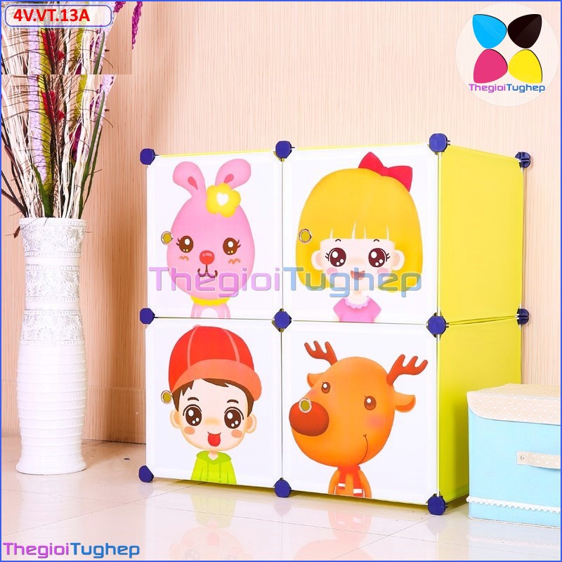 TỦ NHỰA LẮP GHÉP 4 Ô ĐỂ ĐỒ ĐA NĂNG THÔNG MINH HÌNH KUTE sâu 35cm