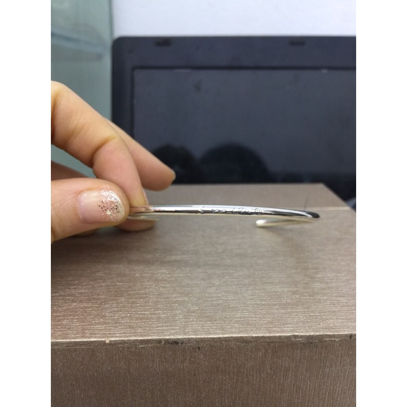 Vòng tay trơn đơn giản cá tính bạc chuẩn 99 bóng đẹp chữ smile