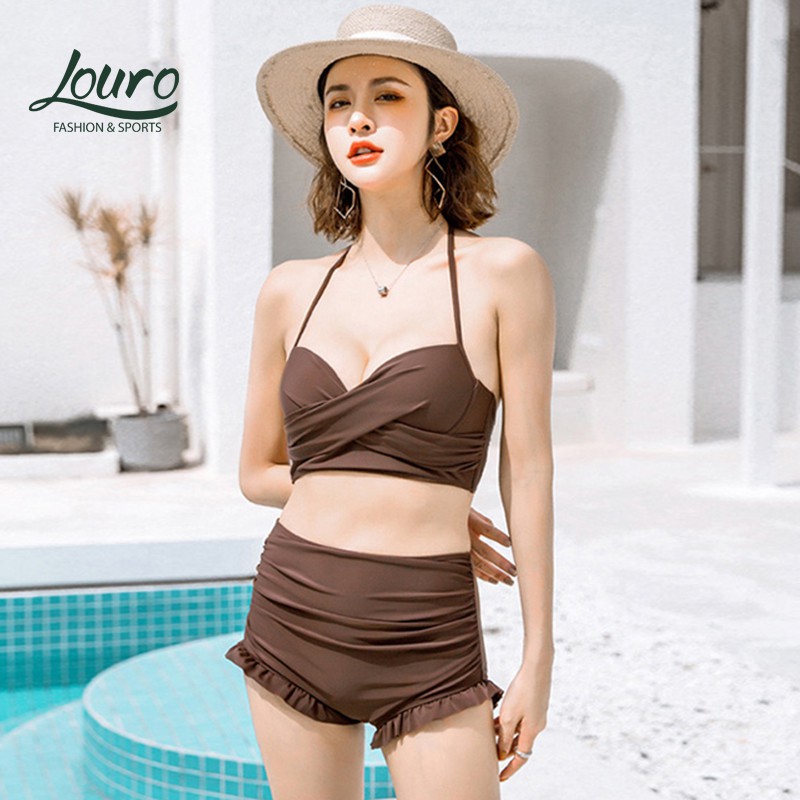 Combo bikini đi biển 2 mảnh và áo choàng tắm Louro, mẫu quần áo tắm nữ trẻ, phong cách đồ bơi hàn quốc - SW04