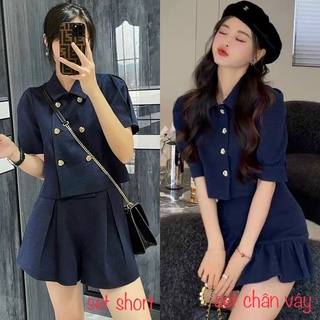 Set áo tay phồng kèm chân váy bèo / quần short