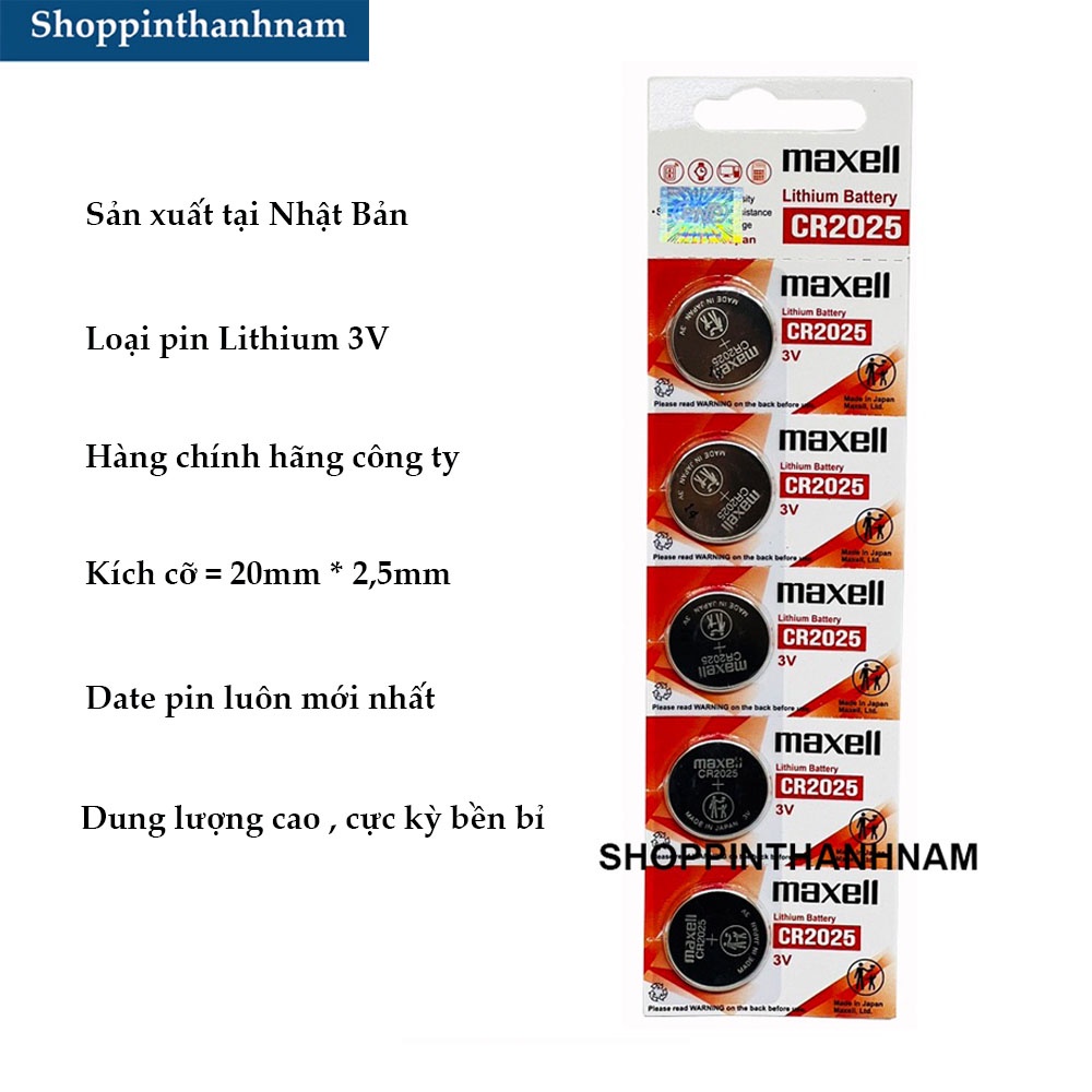 Pin CR2025 Maxell 3V Vỉ 5 Viên Chính Hãng Dung Lượng Cao