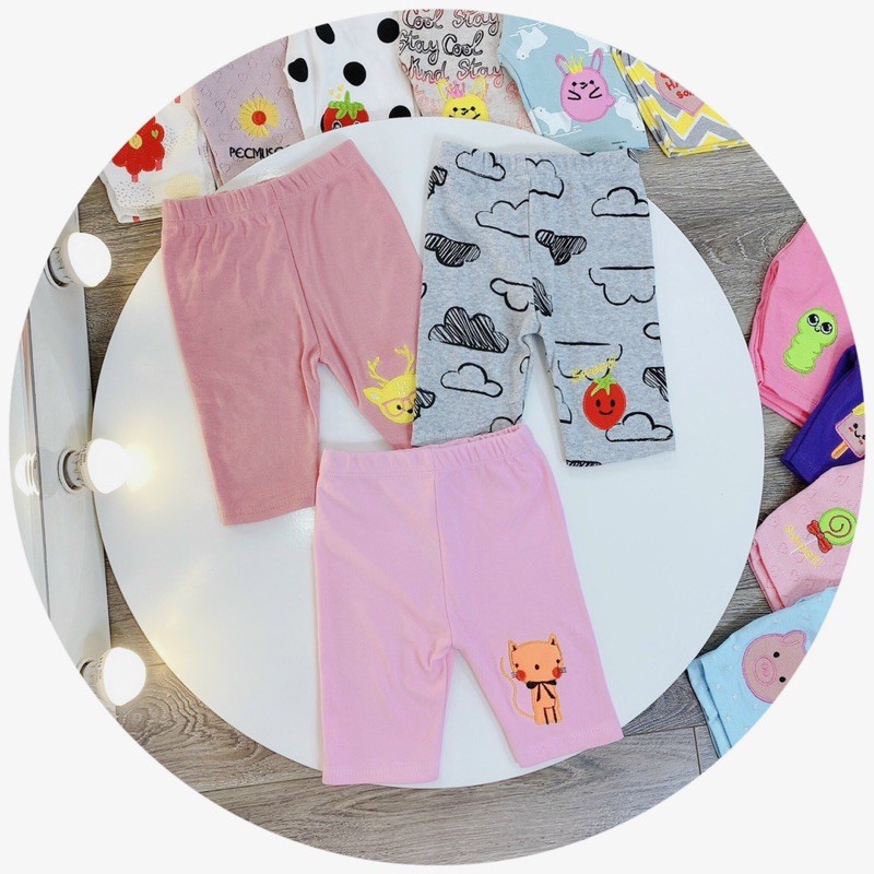 Set 3 Quần legging lửng cotton bozip bé gái loại đẹp