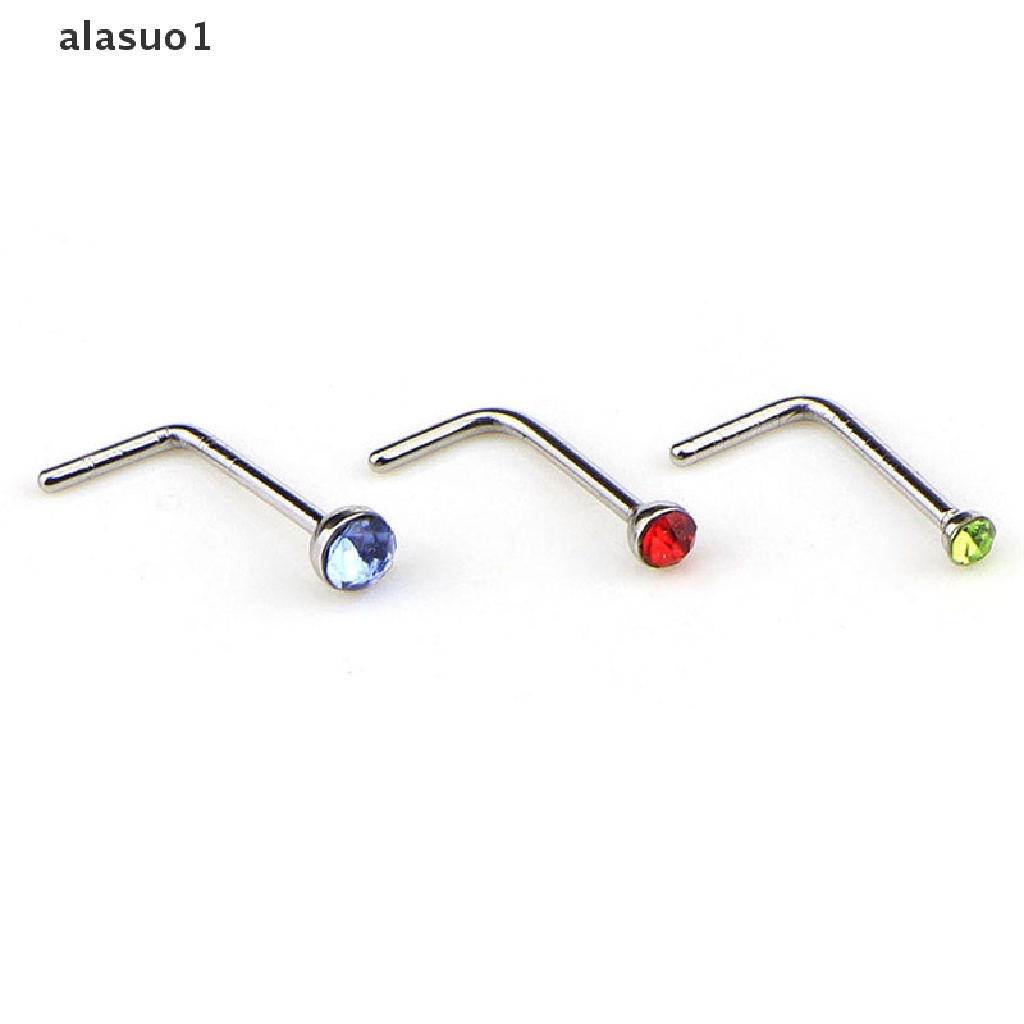 Set 60 Khuyên Mũi / Mũi Hình Chữ L Bằng Thép Không Gỉ Đính Đá CZ 1 [VN]