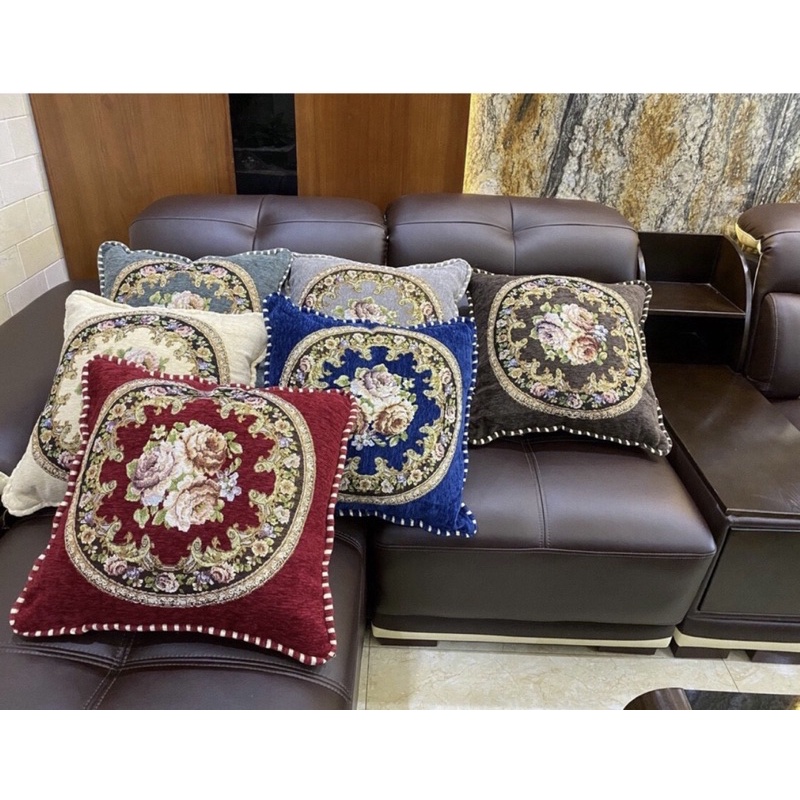 Gối tựa ghế Tây Âu  Gối tựa ghế gỗ, gối tựa lưng văn phòng họa tiết cổ điển size 50*50cm
