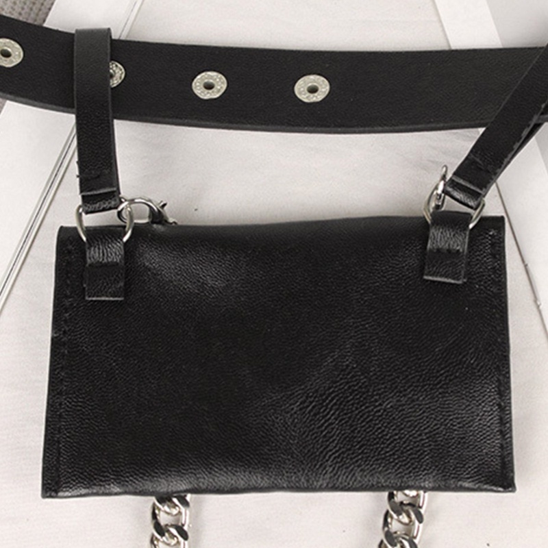 Túi Đeo Hông Bằng Da Phối Dây Xích Kim Loại Thời Trang Sang Trọng Cho Nữ