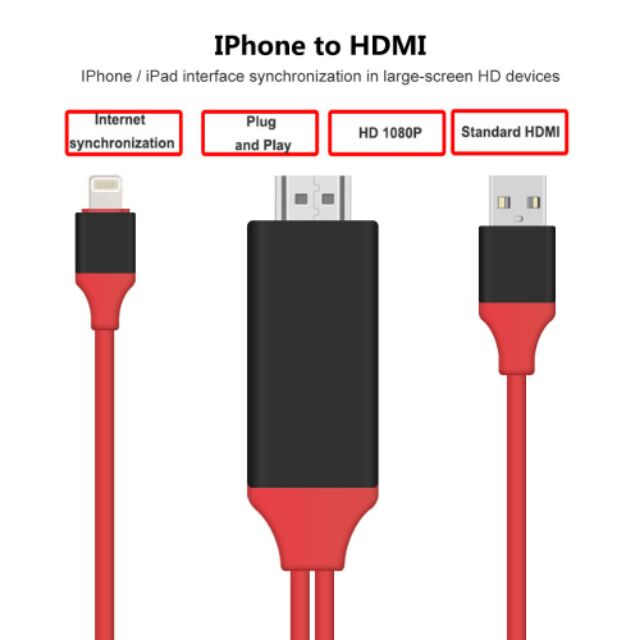 Cáp Lightning to HDMI cho IPHONE/IPAR RA TI VI (dài 2m)