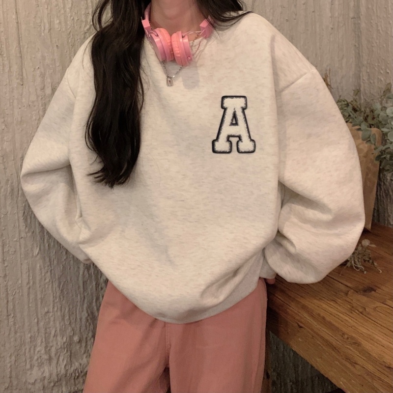 ZHELIHANGFEI Áo Thun Tay Dài Hoạ Tiết Chữ Thêu Thiết Kế Đơn Giản Hợp Thời Trang