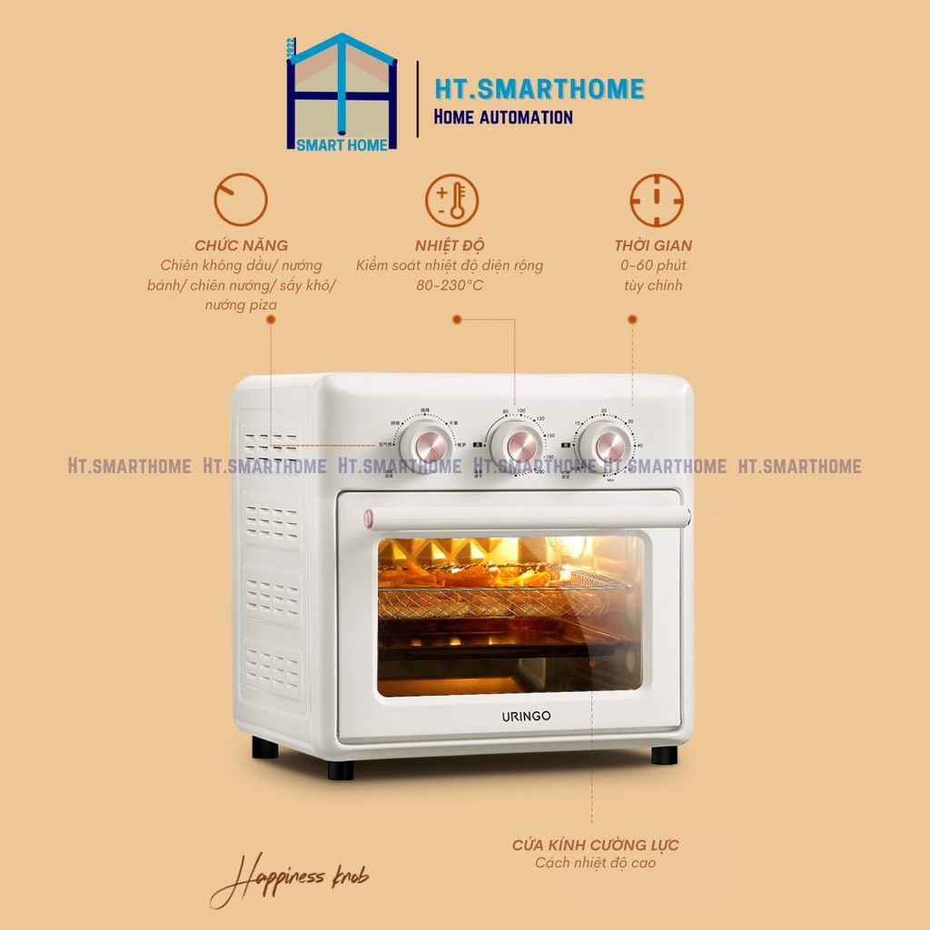 Lò nướng Uringo dung tích 15L 1200W - Nồi chiên không dầu kiêm lò nướng đối lưu đa năng 2in1