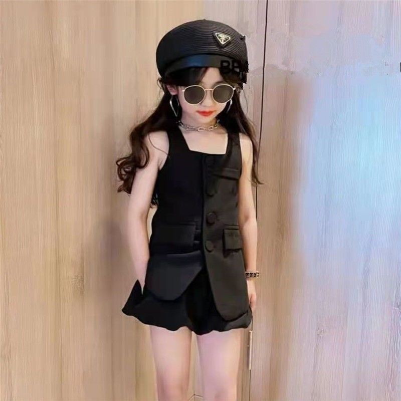 Bộ Đồ Hai Mảnh Áo Không Tay Dễ Phối Đồ Phong Cách Phương Tây Thời Trang Mùa Hè Dành Cho Bé Gái 48 Giờ