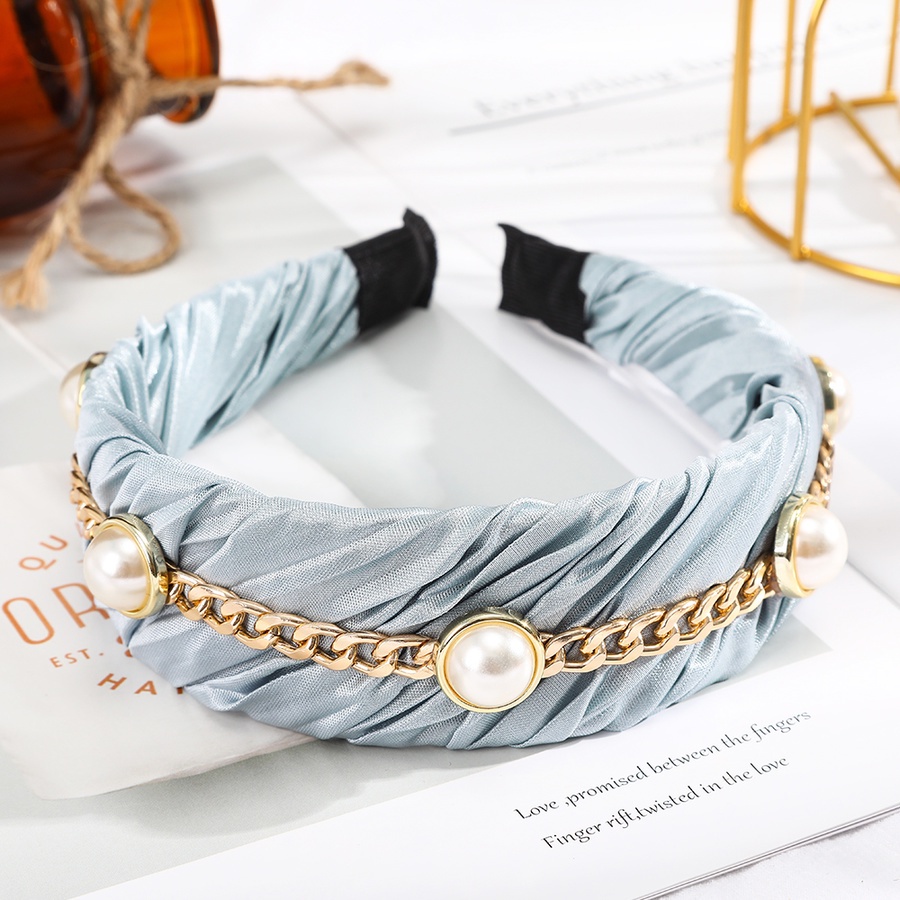 Băng đô cài tóc bản rộng xếp nếp màu trơn phối hạt ngọc trai nhân tạo phong cách Hàn Quốc thời trang dành cho nữ