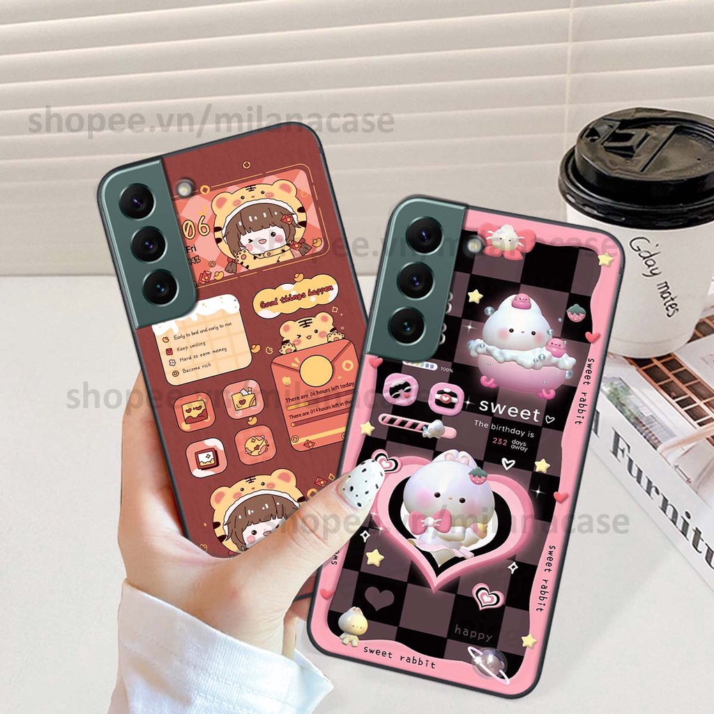 Ốp Samsung S22 / S22 Plus / S22 Ultra / S22+ hình đồng hồ icon gấu mèo cute cực dễ thương ngộ nghĩnh