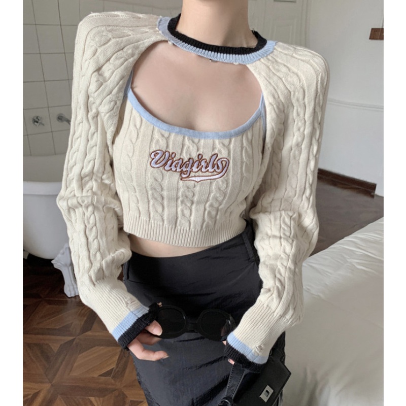 Set Áo Hai Dây Dệt Kim Thêu Họa Tiết Xinh Xắn Cho Nữ