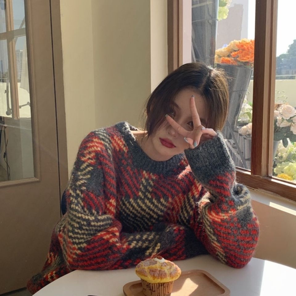 [spot] Thicker version[Phiên Bản Hàn Quốc] Áo sweater Dệt Kim Dài Vừa Dày Dáng Rộng 2 Màu Có Sẵn