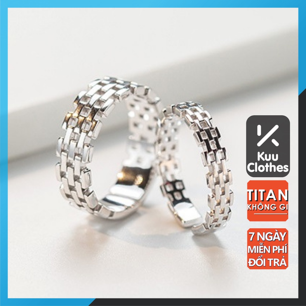Nhẫn nam nữ tròn Unisex màu bạc Thời trang Kuu Clothes chất liệu Titan đẹp đơn giản - Nhẫn đôi Las Ring
