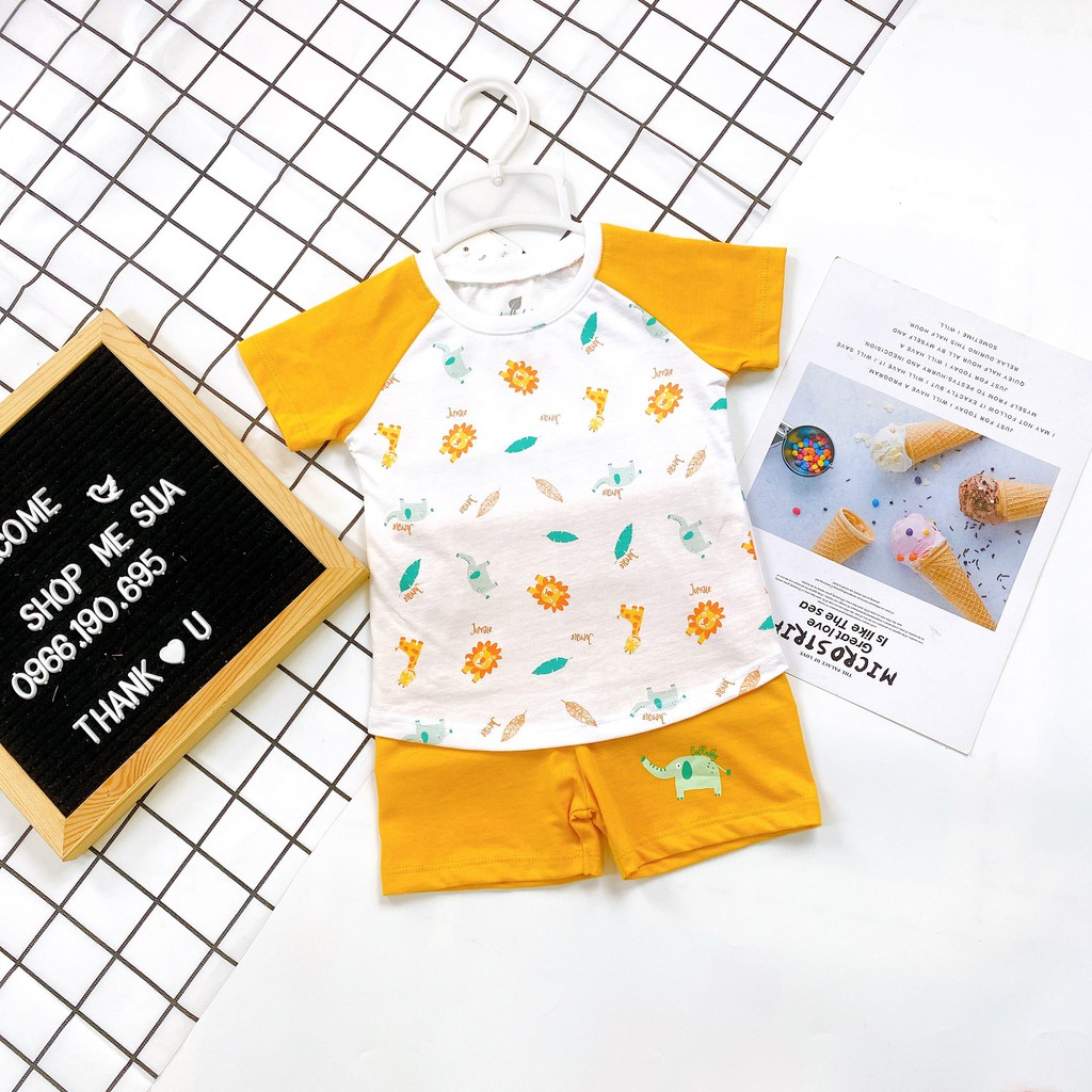 LULLABY Bộ Cộc Tay Bé Trai Raglan Chất Liệu Cotton Họa Tiết Đáng Yêu