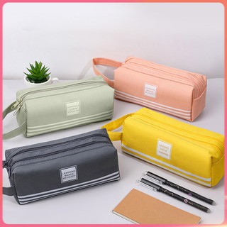Túi đựng bút bằng vải canvas hai lớp màu trơn đa năng