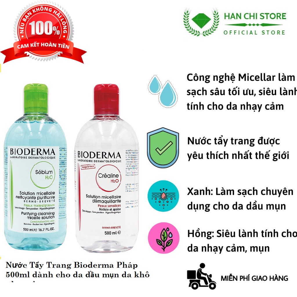 Nước Tẩy Trang Bioderma Pháp 500ml Dành Cho Da Dầu Mụn Da Khô Nhạy Cảm, Nước Tẩy Trang Bioderma Dưỡng Ẩm Chính Hãng | BigBuy360 - bigbuy360.vn