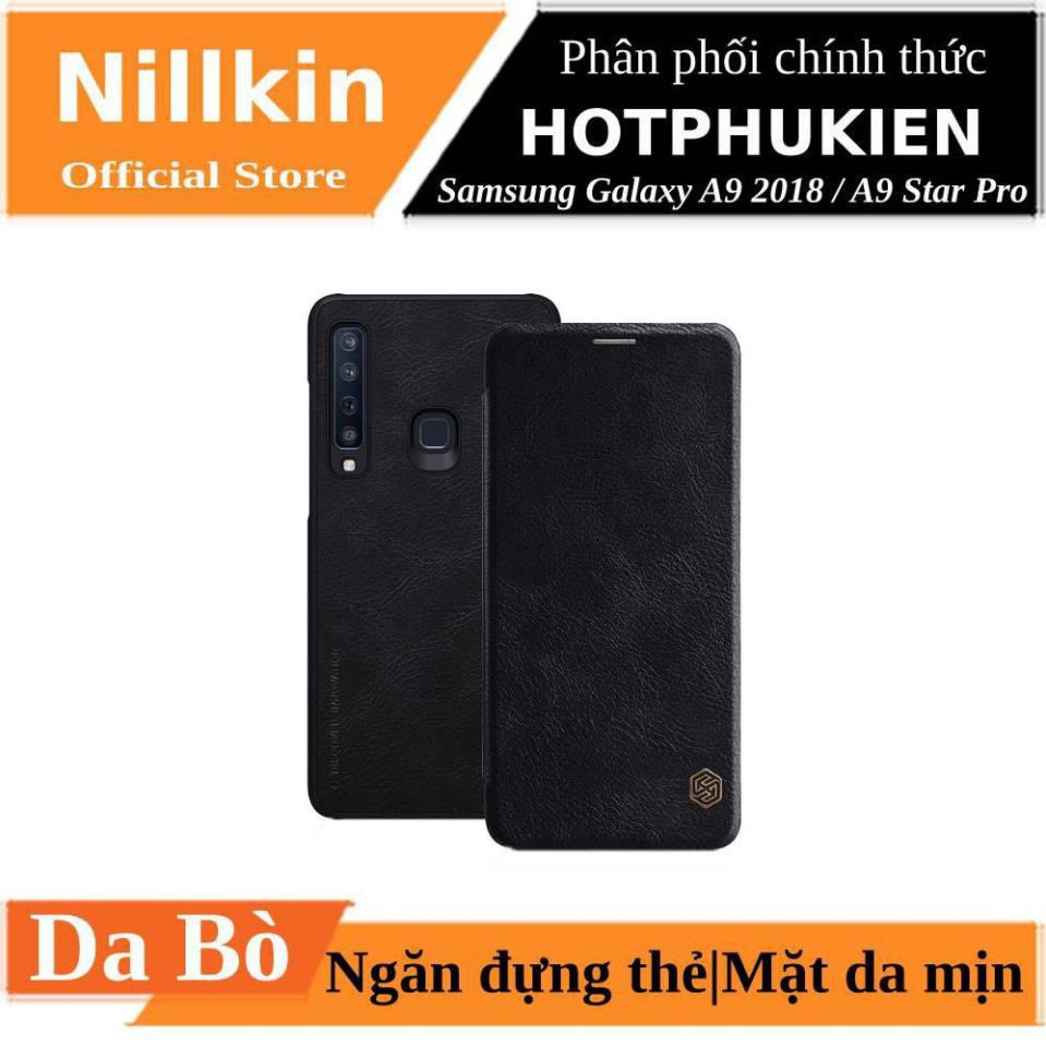 Bao Da Da Bò Cho Samsung Galaxy A9 2018 hiệu Nillkin Qin Có Ngăn Đựng Thẻ - Hàng Chính Hãng