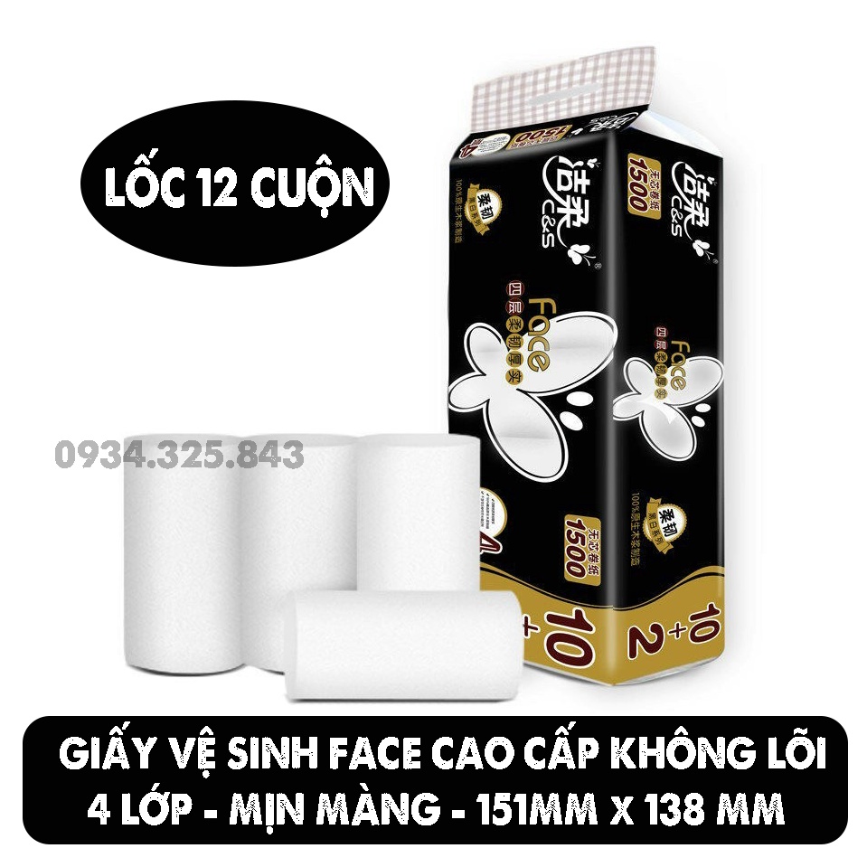 Lốc 12 cuộn giấy vệ sinh không lõi cao cấp Face - giấy 4 lớp - dày, mịn